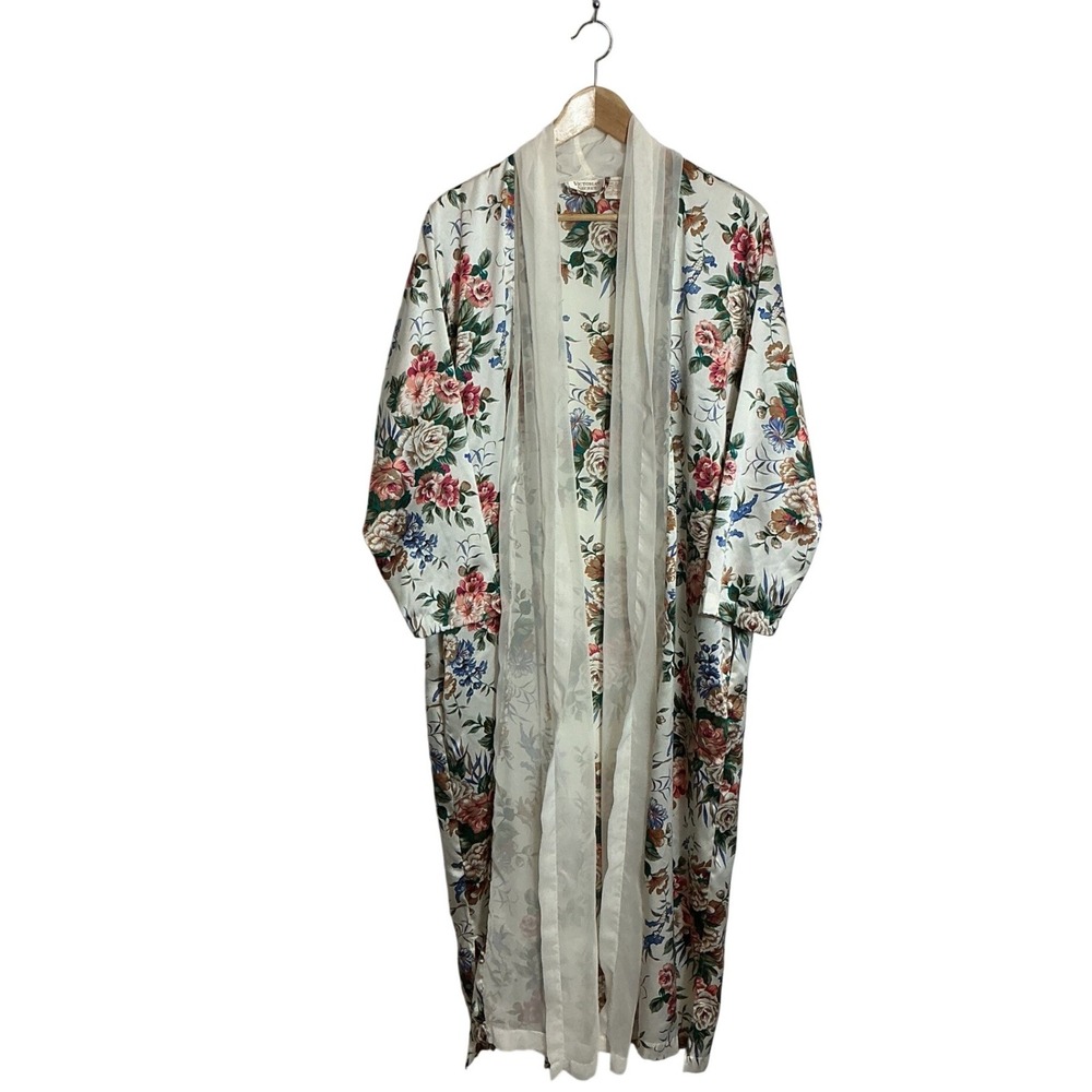 Vintage Victoria's Secret Gold Label Floral Chiffon Shawl Neck Robe NO BELT